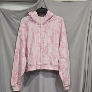No Boundaries Pink Floral Zip Front Hoodie